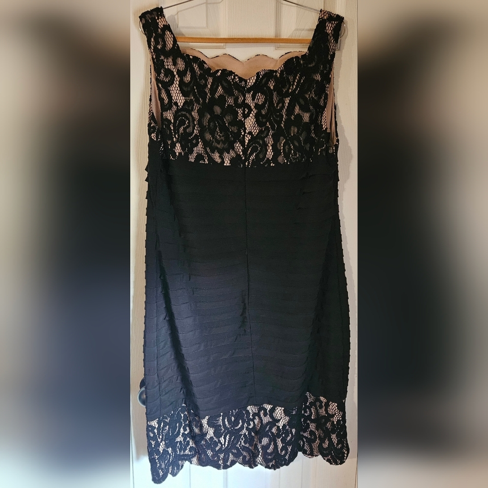 BETSY & ADAM Black/ Nude w/ Black Lace Overlay, Cocktail Party Dress Size 20W - Picture 2 of 6